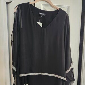 Dressy top, black w/silver trim